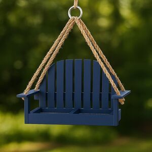 Wooden Hanging Navy Blue Bird Feeder Bench Swing Seed Garden Handcrafted USA